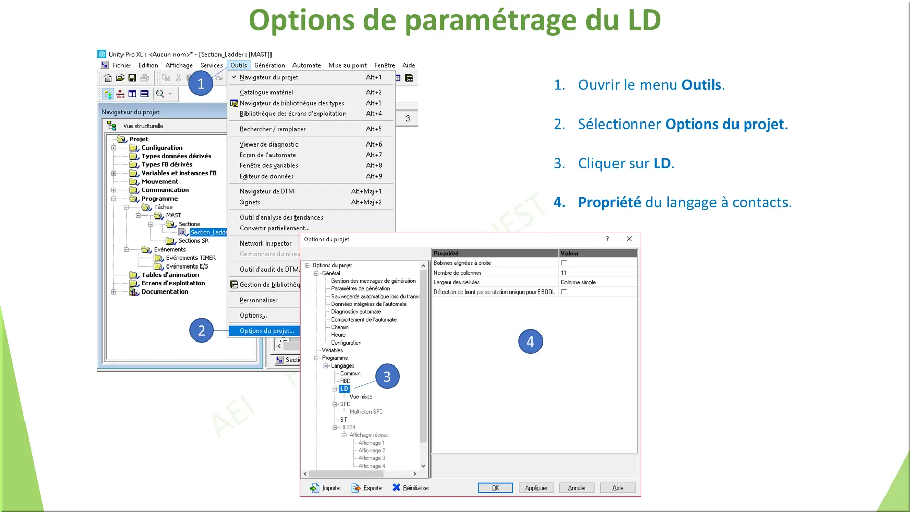 Options de paramétrage du LD